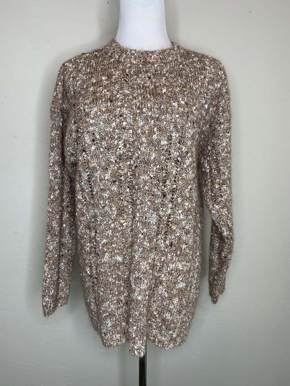 Vintage 90s Forenza Brown Tan Marled Crew Neck Sweater Sz Medium